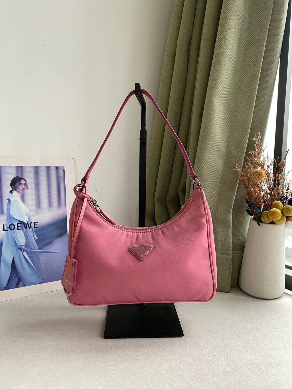 Prada Classic Hobo Nylon Leather Shoulder Bag For Women