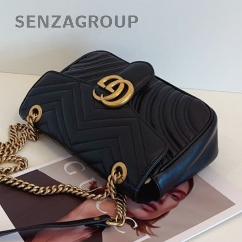 Gucci Marmont 22 Mini Chain Shoulder Bag Black Gold Used Women Classic