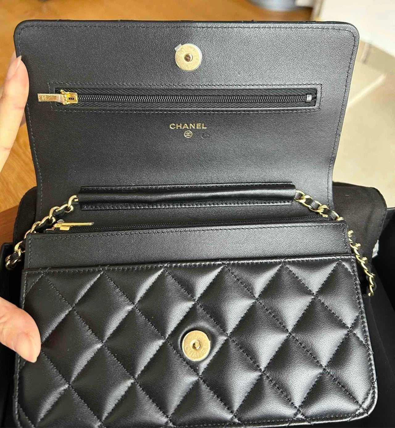 CHANEL Black Gold Lambskin WOC Crossbody Bag For Women