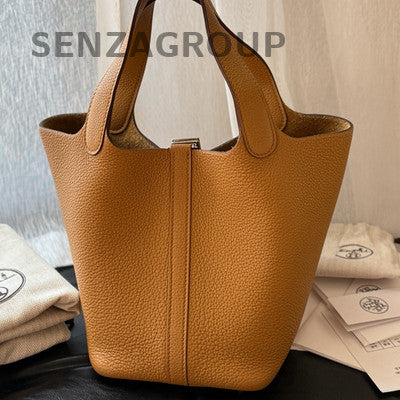 Hermes Picotin 18 Brown Silver Hardware Tote Shoulder Bag Women