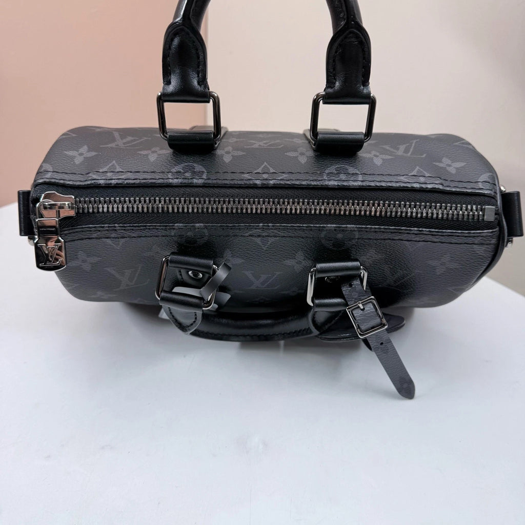Louis Vuitton Keepall25 Monogram Top Handle Crossbody Black Silver Unisex