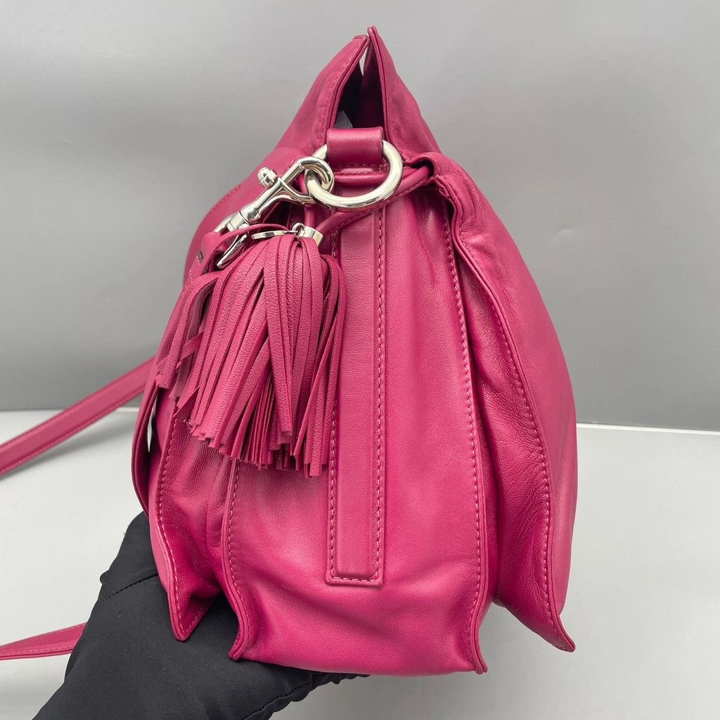 Loewe Pink Leather Fringe Bucket Bag For Women