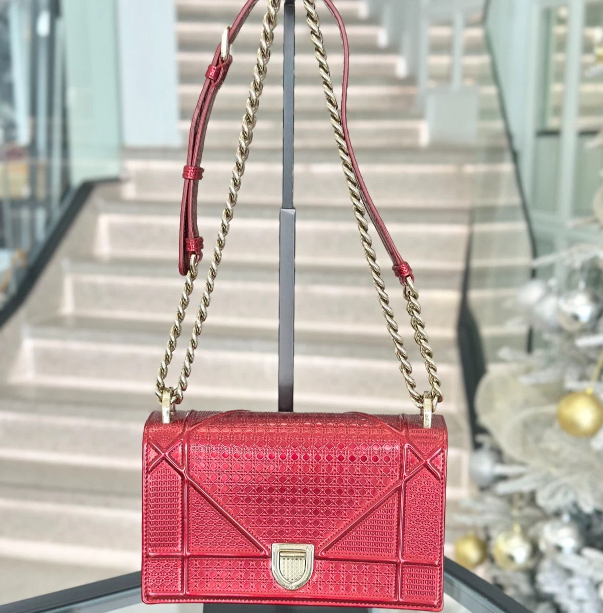Christian Dior Diorama PM Chain Calfskin Shoulder Bag Crossbody Bag Red Women S