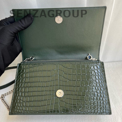 Saint Laurent Green Small WOC Fringe Leather Chain Crossbody Bag