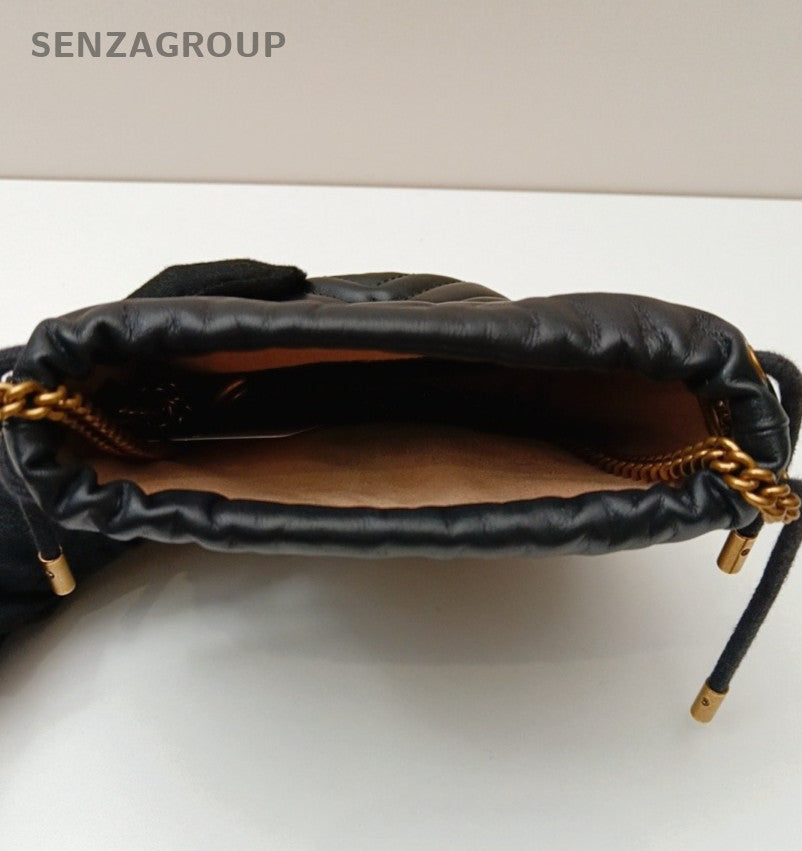 Gucci Bucket Chain Black Gold Crossbody Used Women Classic Fashion