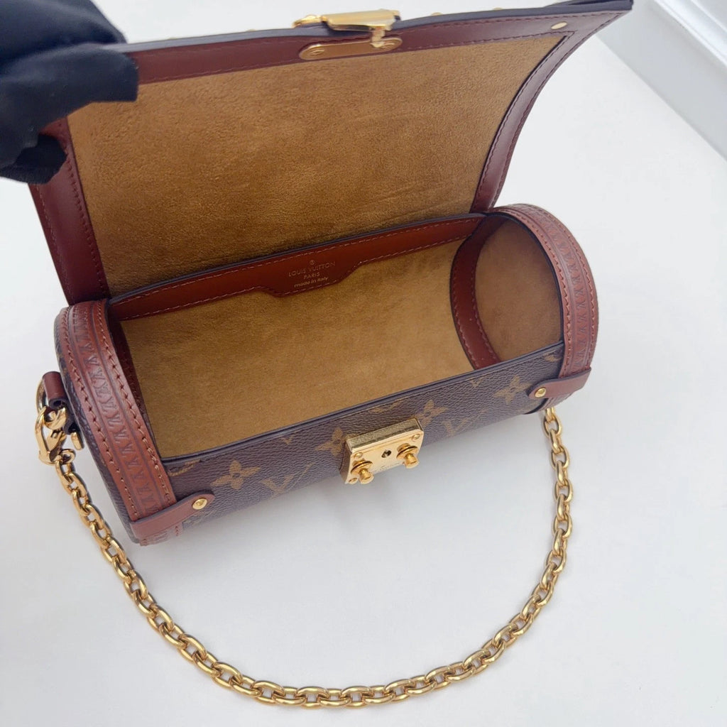 Louis Vuitton Papillon Trunk Chain Shoulder Crossbody Bag Brown Women
