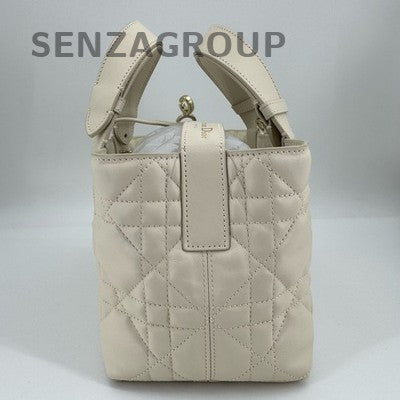 Dior Toujours Tote Bag in White Gold Calfskin with Cannage Pattern