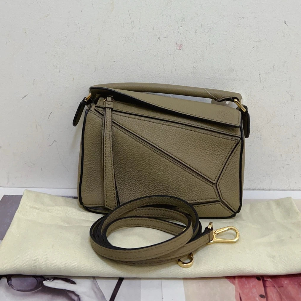 Loewe Puzzle Mini Top Handle Shoulder Bag Crossbody Green Gold Women Classic