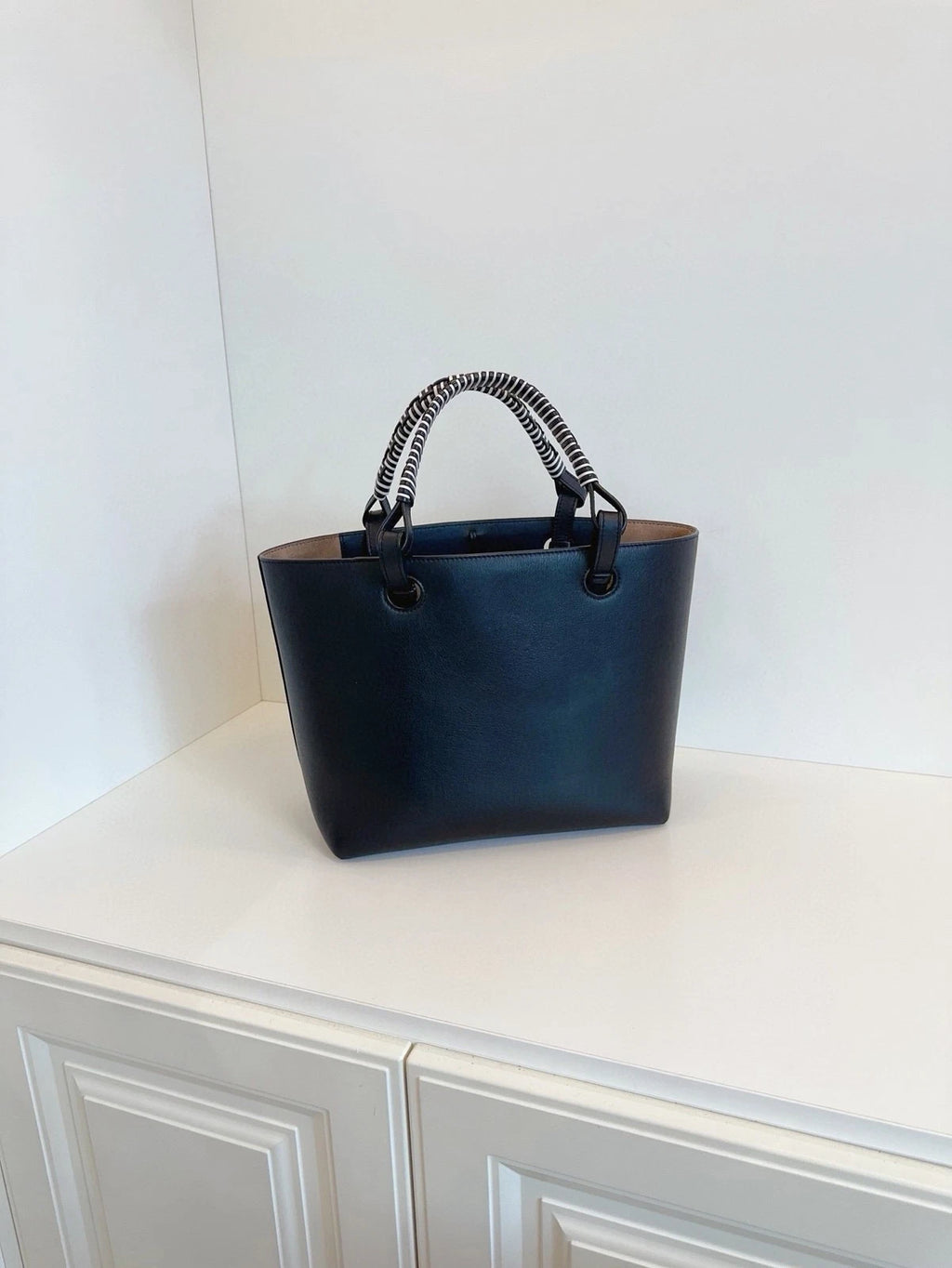 Loewe Anagram Tote Bag Full Leather Black White Panda Woven Handle Shoulder Bag