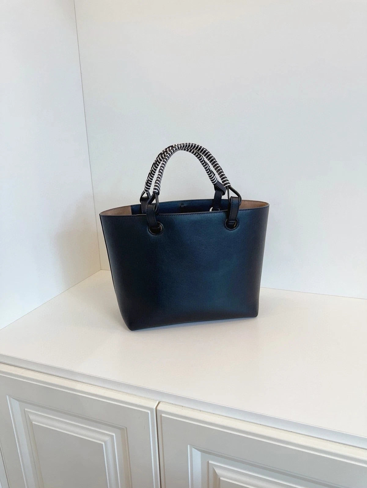 Loewe Anagram Tote Bag Full Leather Black White Panda Woven Handle Shoulder Bag