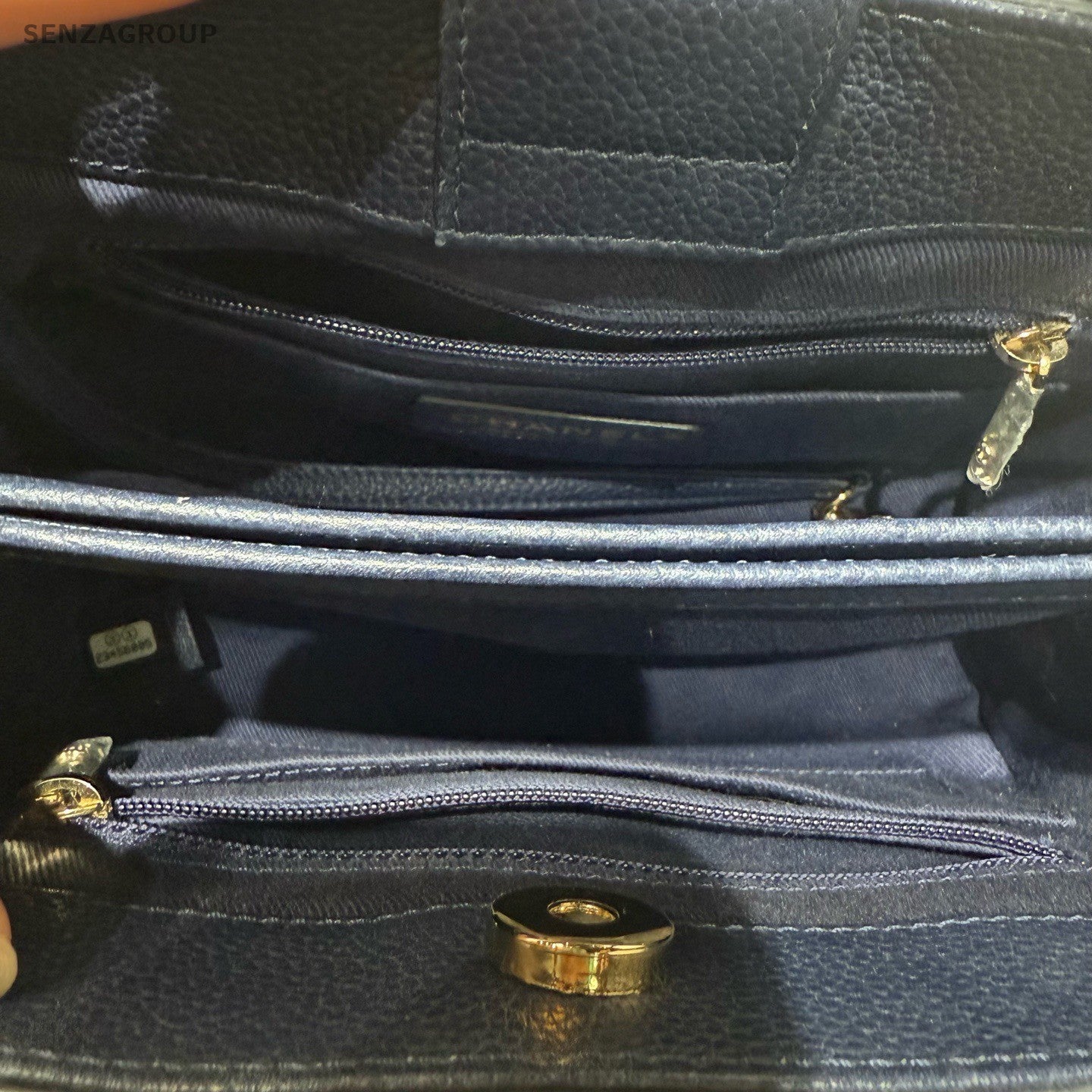 Chanel Calfskin Mini Top Handle Shoulder Bag Blue Gold Women Classic Designer