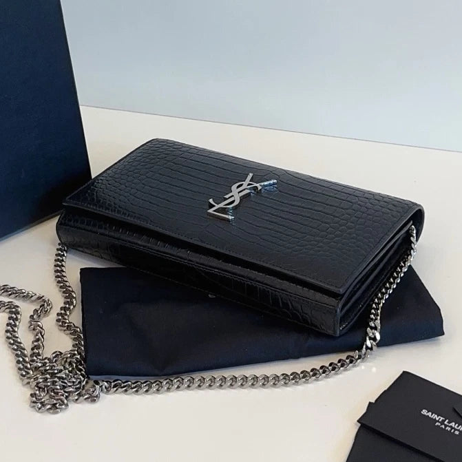 Saint Laurent WOC Black Chain Shoulder Bag Crossbody Silver Hardware
