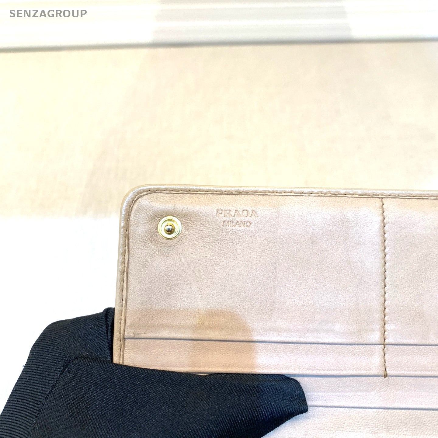 PRADA Wallet Crease design Milk Tea Color Women