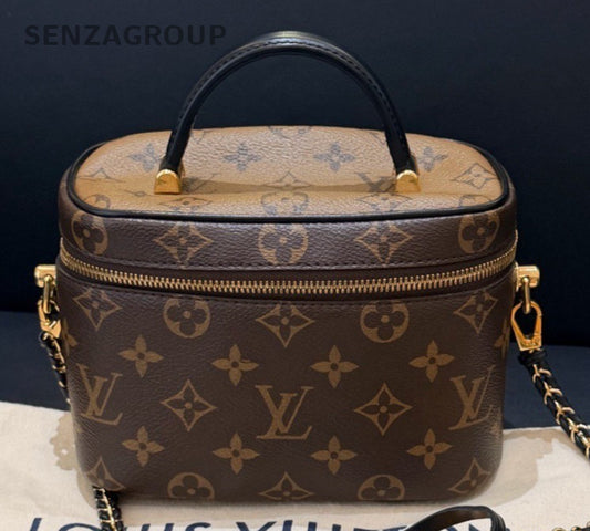 Louis Vuitton Vanity Monogram Chain Crossbody Brown Gold Women Classic