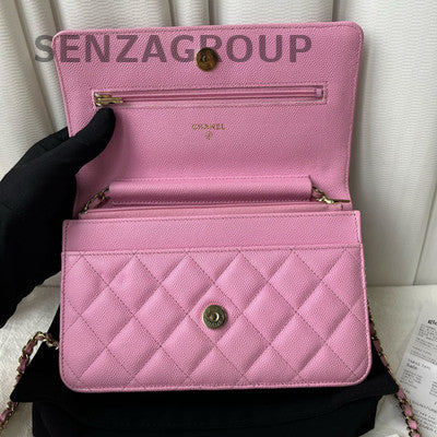 Chanel Quilted WOC Chain Bag Pink Gold Classic Fashion Women