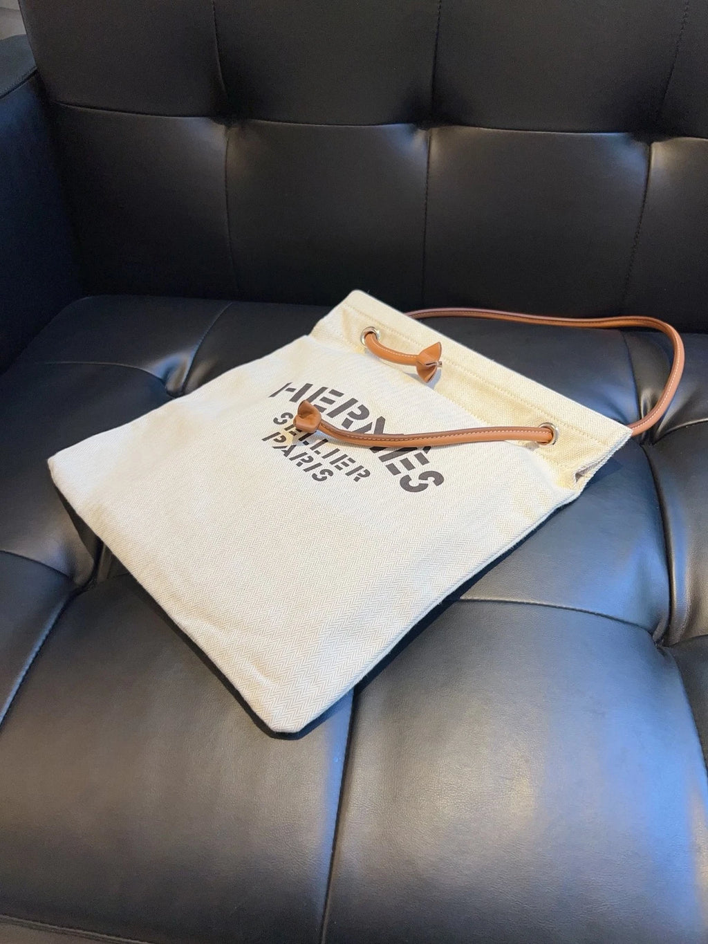 Hermes Aline Canvas Shoulder Bag White Brown Women Fashion