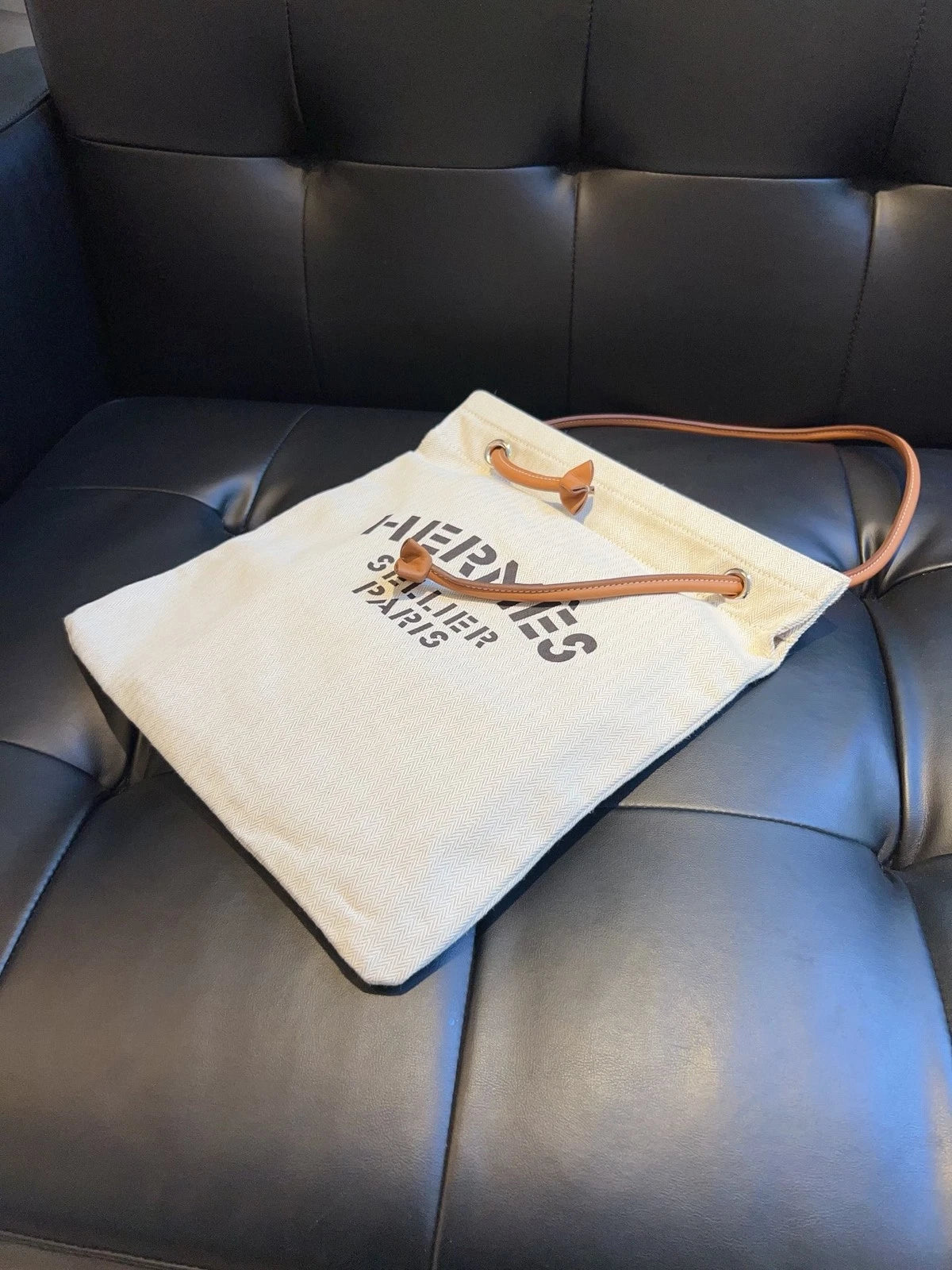 Hermes Aline Canvas Shoulder Bag White Brown Women Fashion