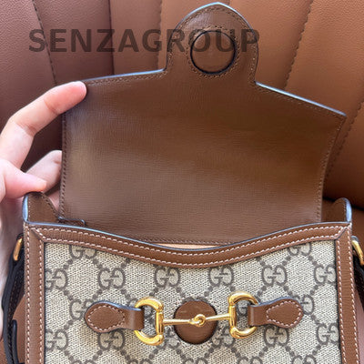 Gucci 1955 GG Supreme Brown Gold Buckle Women's Crossbody Phone Bag