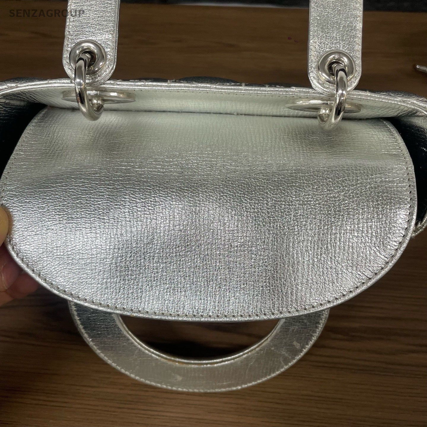 Christian Dior Lady Dior Calfskin Top Handle Bag Crossbody Silver Women Classic