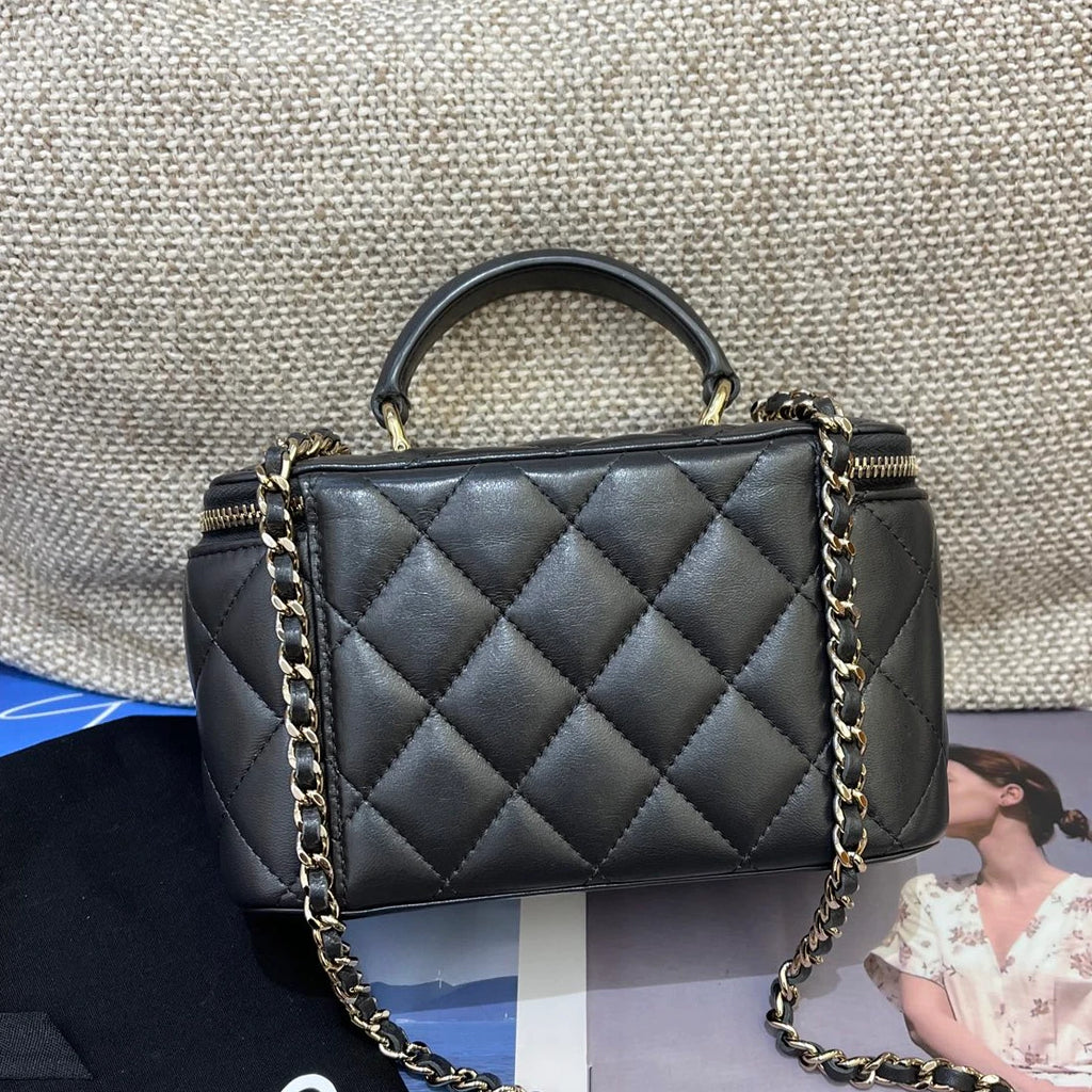 Chanel Trendy CC Lambskin Chain Top Handle Crossbody Gray Gold Women Classic