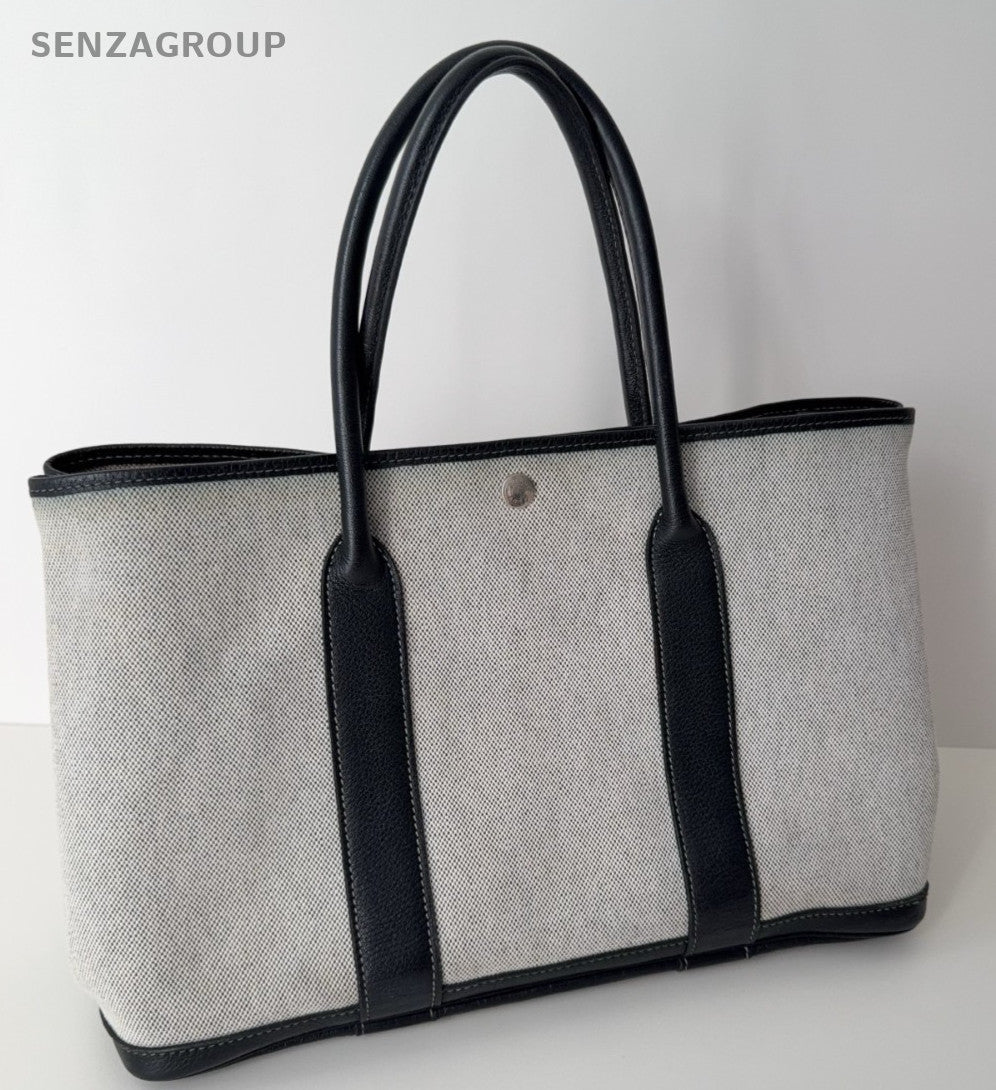 Hermes Garden Party 36 Tote Canvas Gray Handbag Women