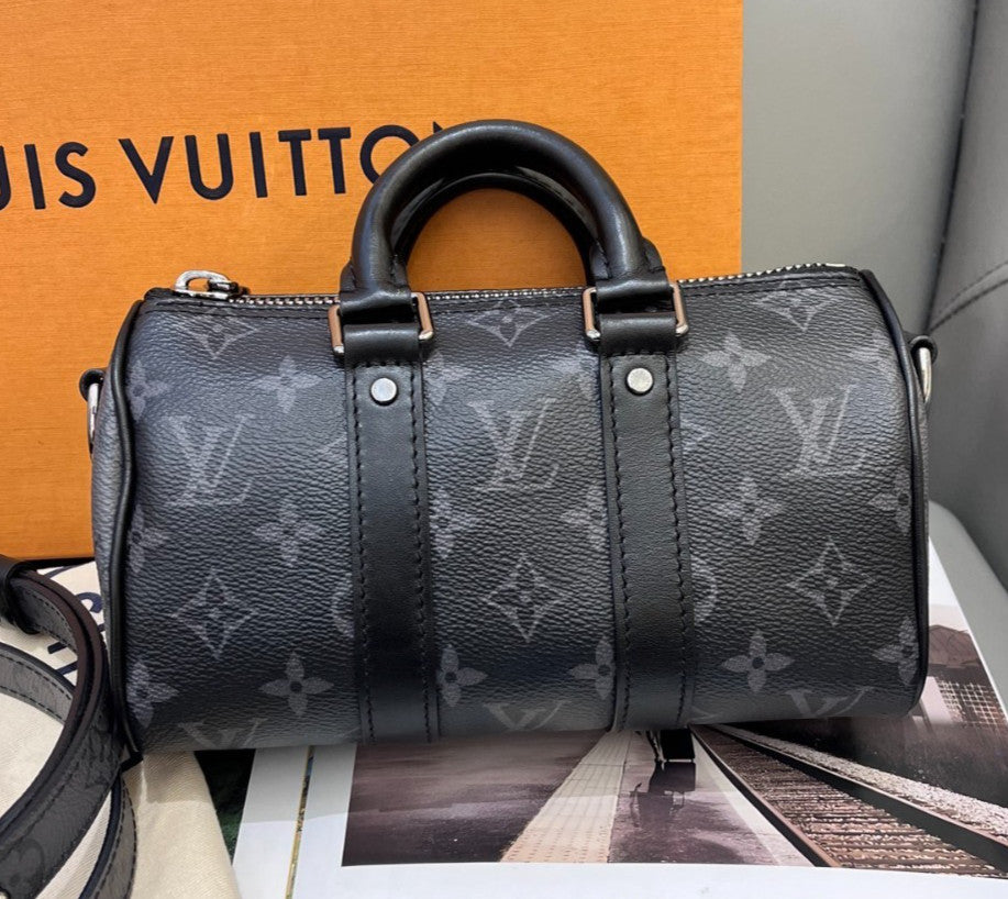 Louis Vuitton Keepall Nano Monogram Top Handle Bag Crossbody Black Silver Unisex