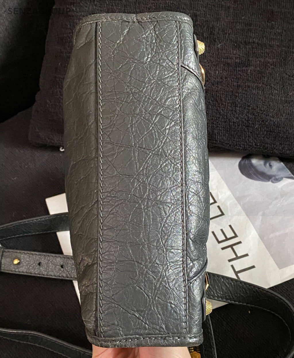 Balenciaga City 2Way Top Handle Bag Crossbody Gray Gold Women Classic