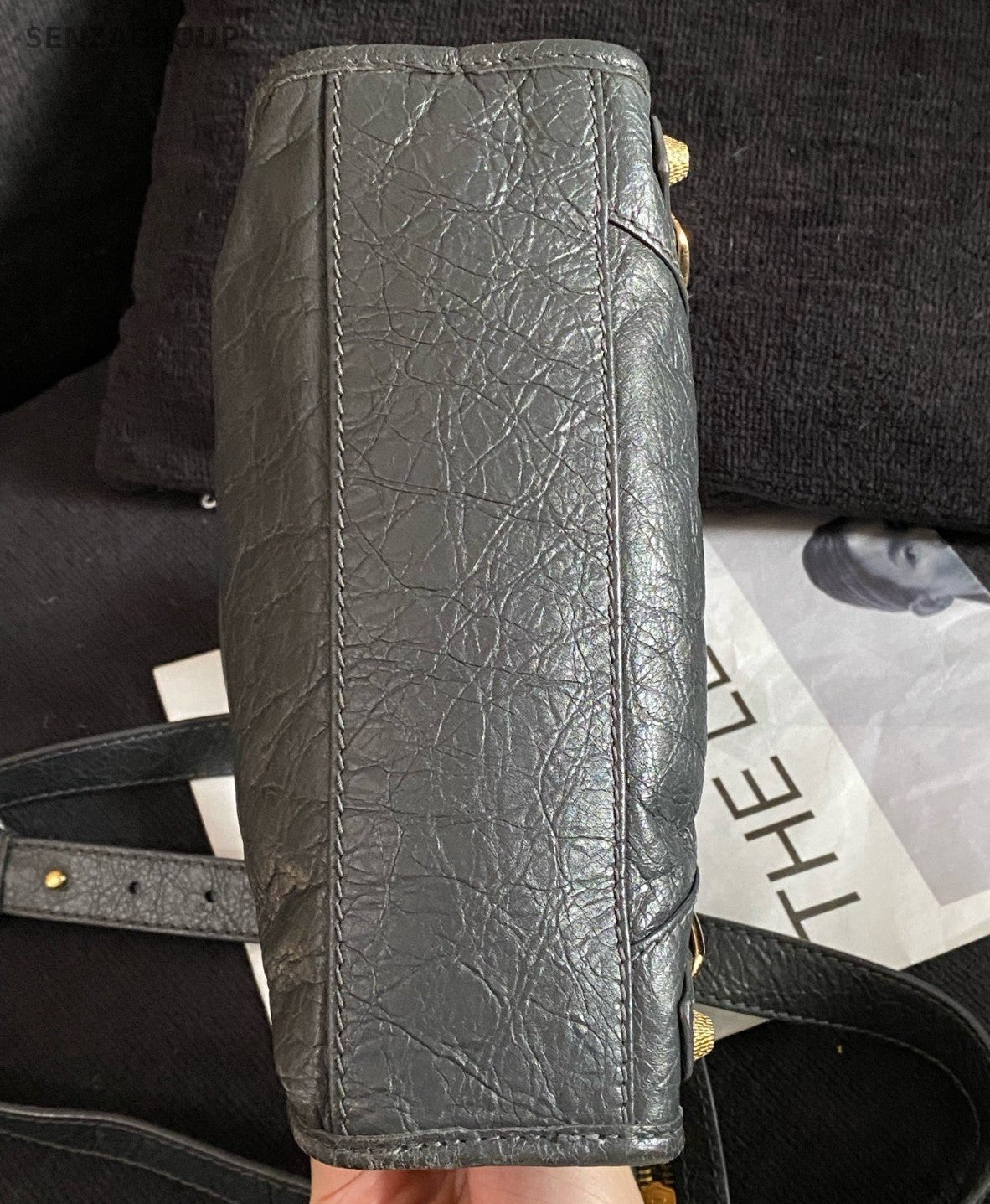 Balenciaga City 2Way Top Handle Bag Crossbody Gray Gold Women Classic