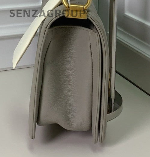 Chanel Leboy Chain Shoulder Bag Gray Gold Women Classic Designer Diamond