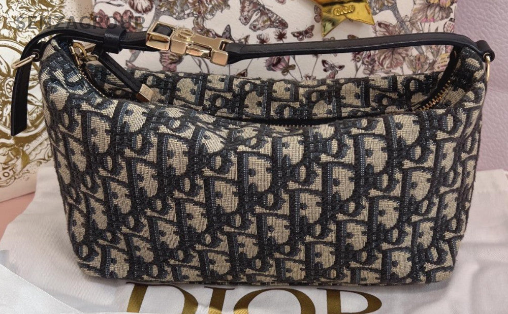 Christian Dior Oblique Monogram Shoulder Bag White Gold Women Classic