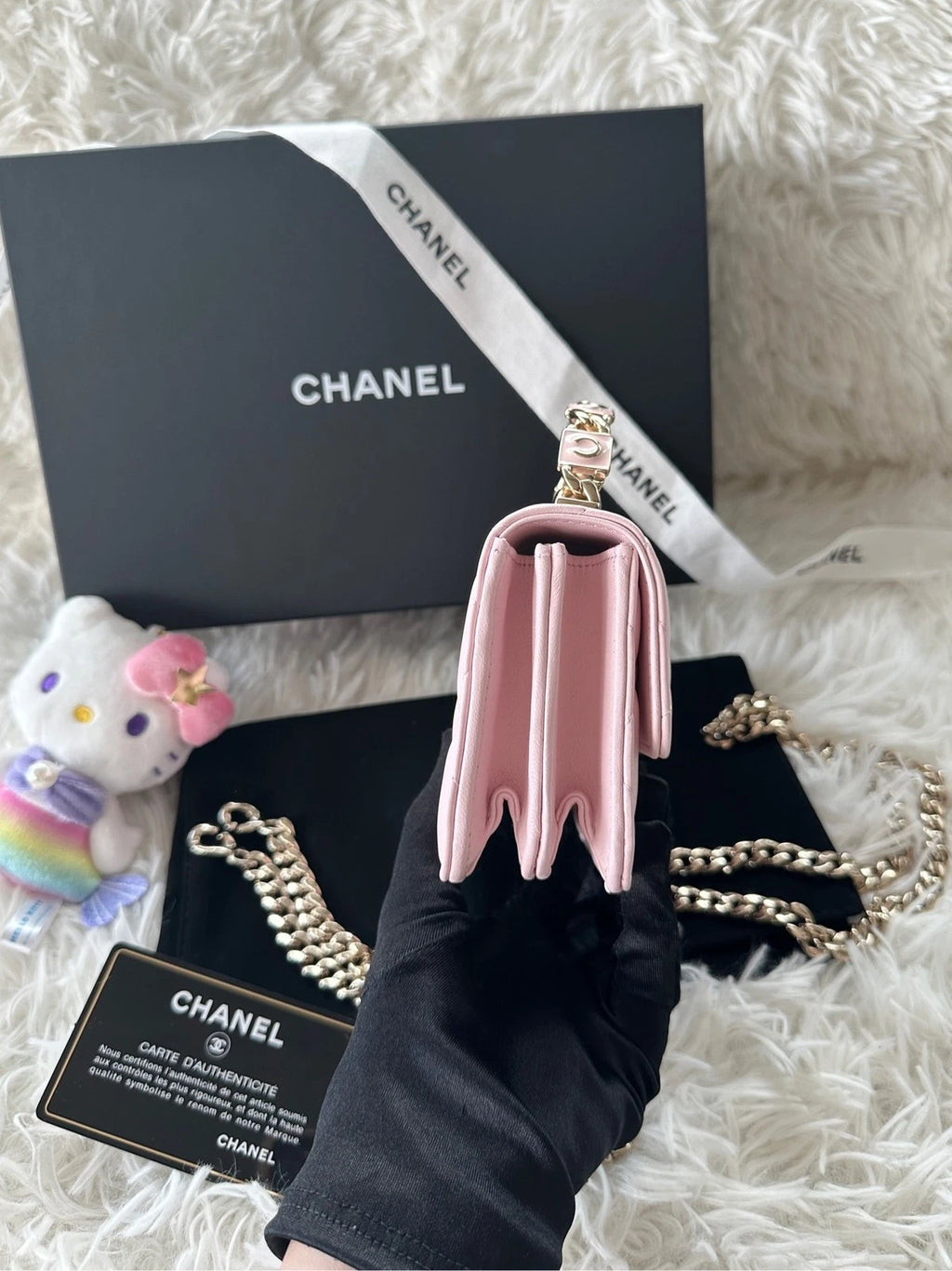 CHANEL Pink Lambskin Enamel Handle Mini Crossbody Handbag For Women