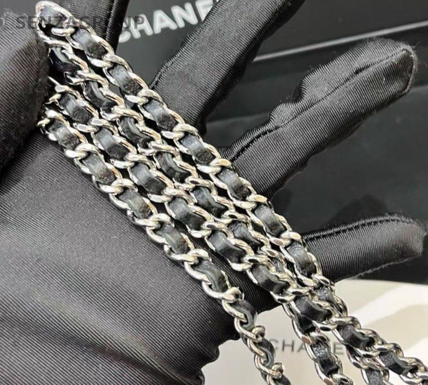 Chanel WOC Chain Crossbody Shoulder Bag Black Silver Women Diamond Classic