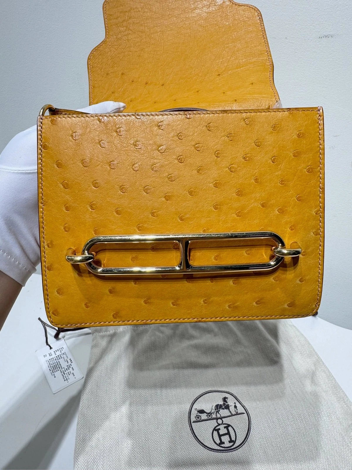 Hermes Roulis 19 Ostrich Leather Yellow Shoulder Bag for Women