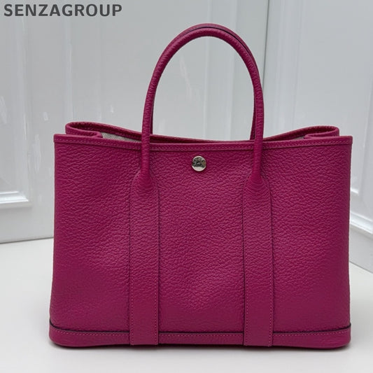 Hermes Garden Party30 Top Handle Bag Purple Silver Women Classic