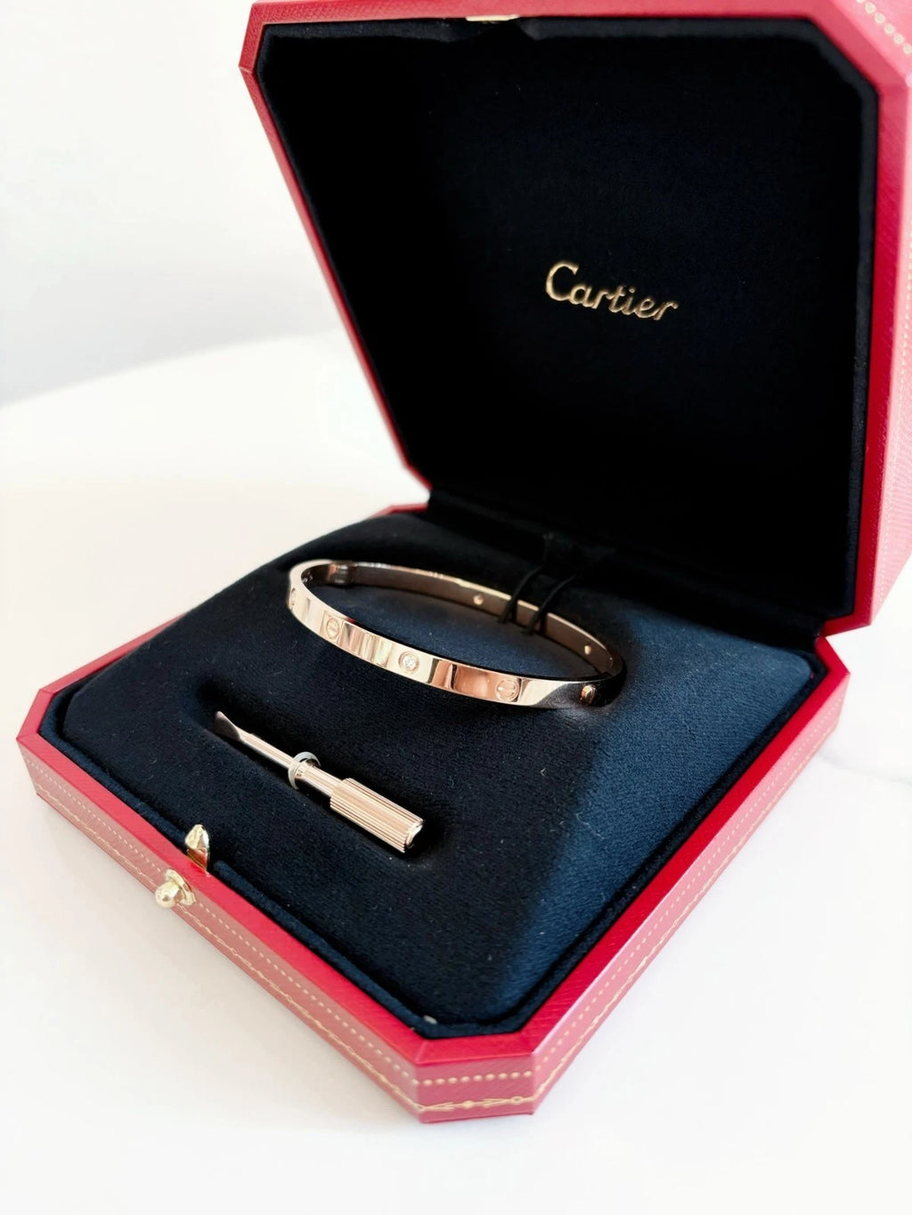 Excellent Cartier Love Medium Bangle Bracelet 4 Diamonds 18K Rose Gold Size19