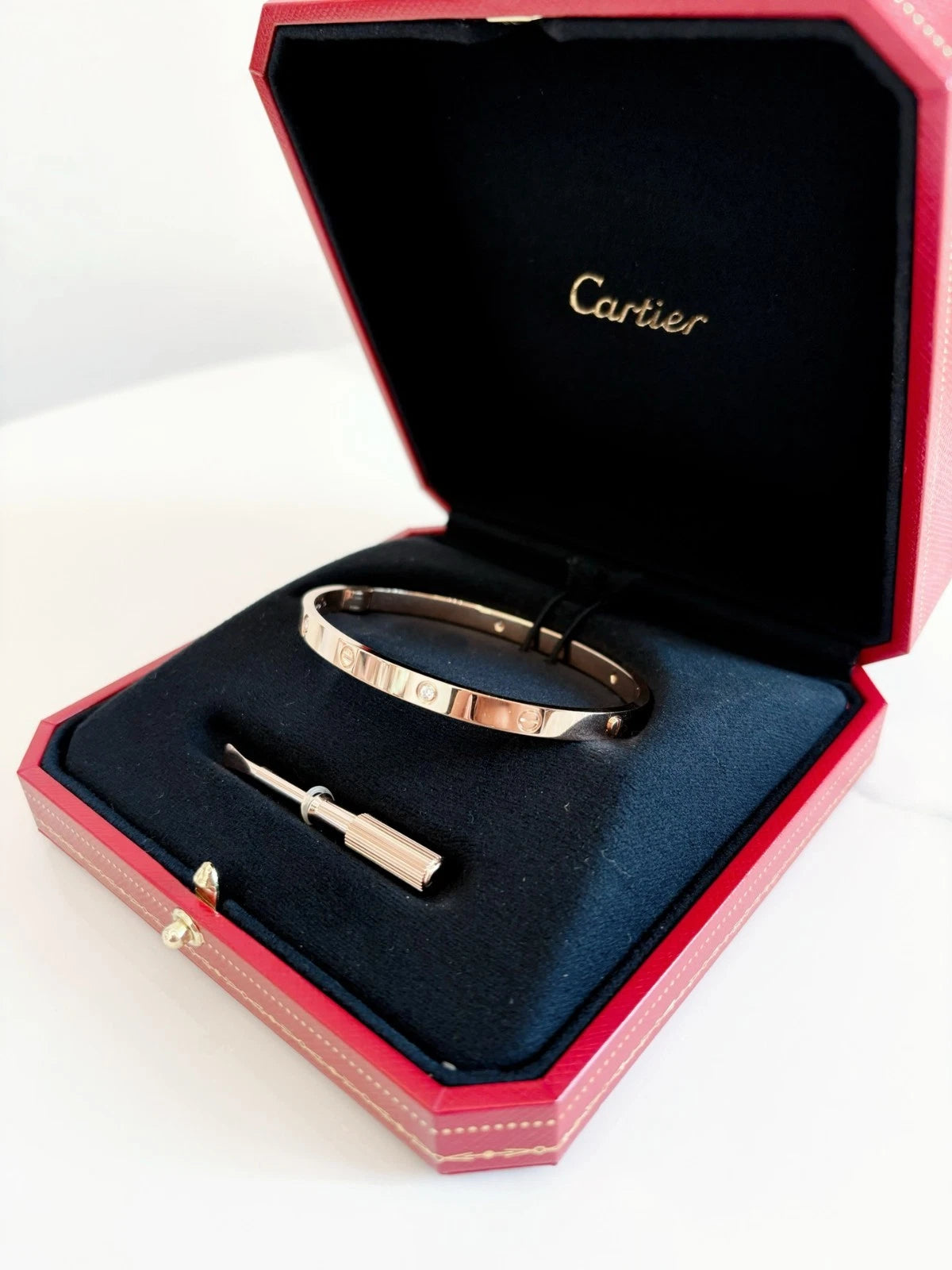 Excellent Cartier Love Medium Bangle Bracelet 4 Diamonds 18K Rose Gold Size19