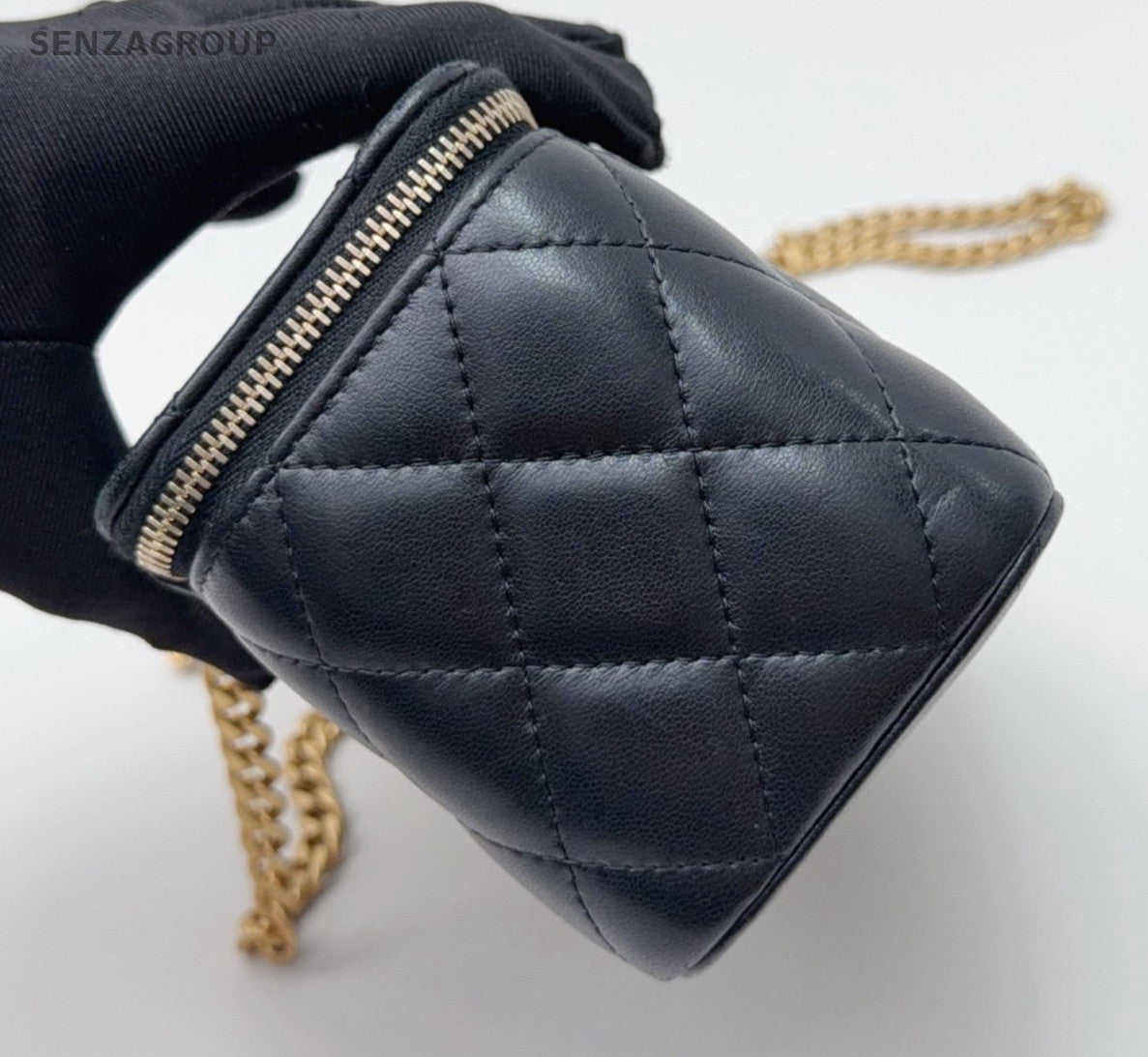 Chanel Vanity Case Lambskin Chain Shoulder Bag Crossbody Black Gold Women