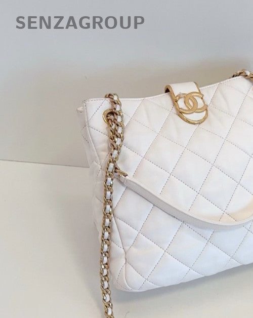 Chanel 22S PM Hobo handbag Chain Shoulder Bag White Gold Women Classic Designer