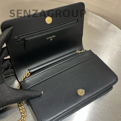 Chanel Le Boy WOC Black Caviar Gold Chain Shoulder Crossbody Bag Classic