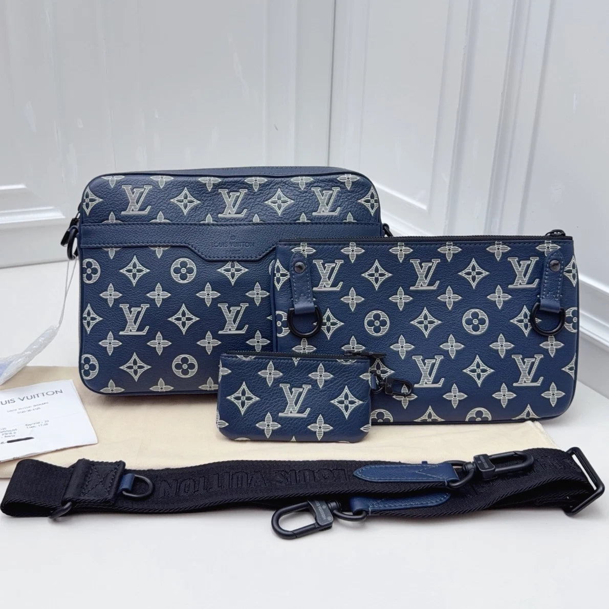 Louis Vuitton Trio Messenger Calfskin Monogram Blue Shoulder Bag Crossbody