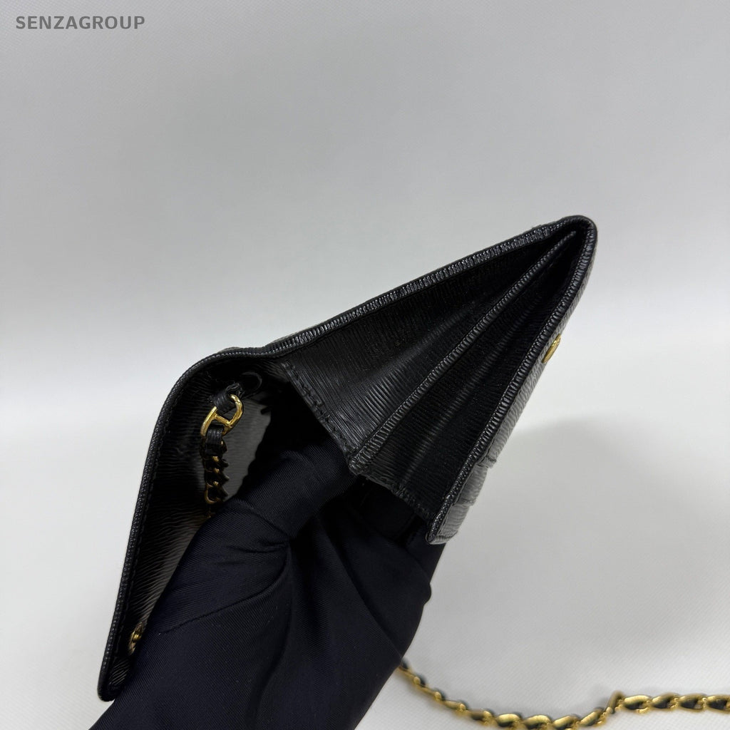 Prada woc Calfskin Shoulder Crossbody Bag Black Gold Women