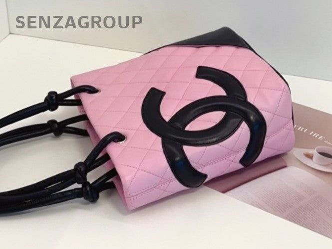 Chanel Cambon Mini Black Pink Tote Handbag Used Women Classic Designer