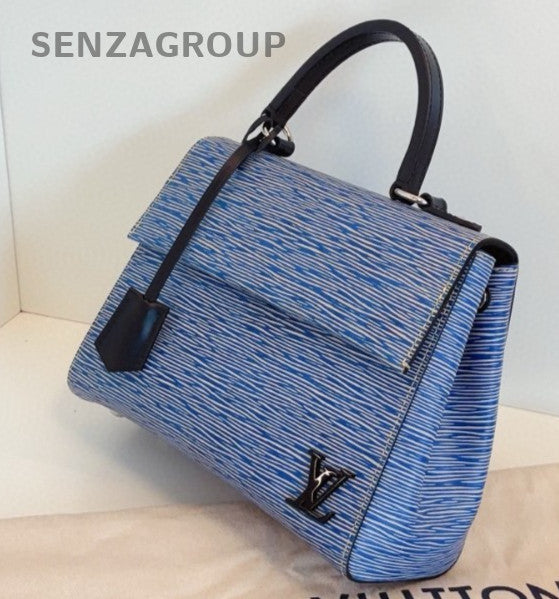 Louis Vuitton Cluny Calfskin Epi Top Handle Bag Crossbody Blue Silver Used Women