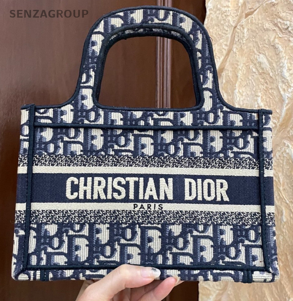Christian Dior Book Tote Mini Handbag Blue Used Women Classic