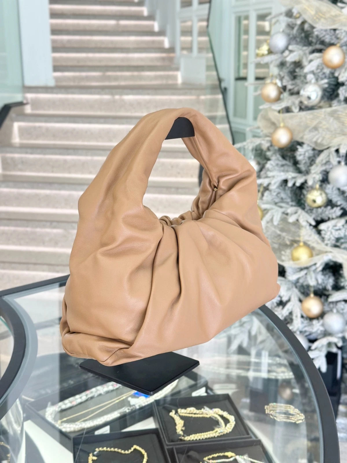 Bottega Venata The Pouch GM Calfskin Shoulder Bag Top Handle Bag Women S