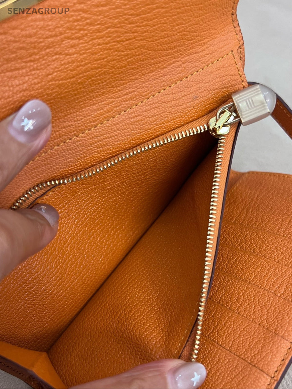 Hermes Kelly Long Wallet Lambskin Orange Gold Women