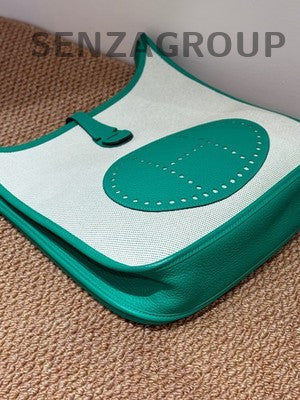 Hermès Evelyne 29 Green Canvas & Leather Shoulder Bag Silver Hardware