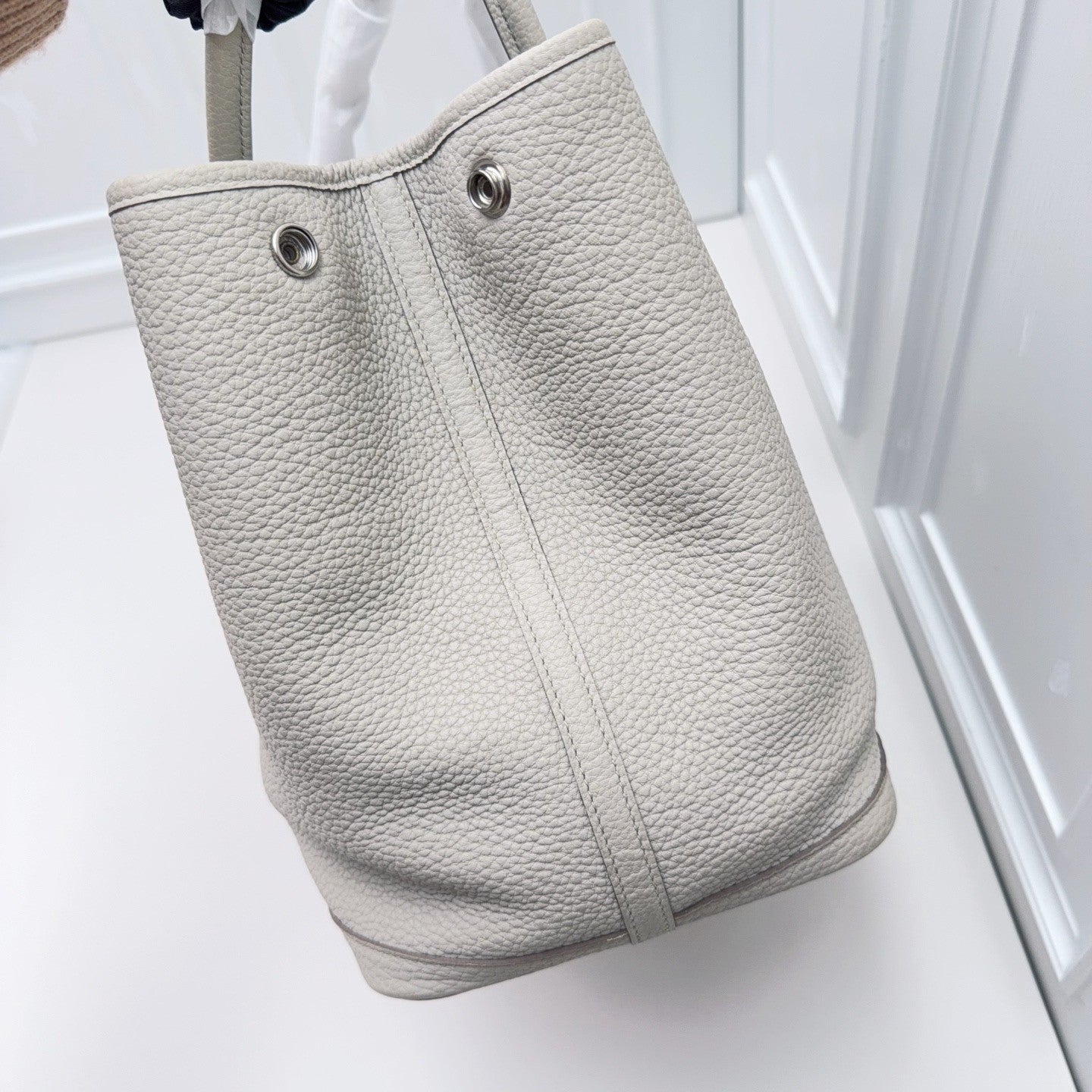 Hermes Garden Party Top Handle Bag White Silver Used Women Classic