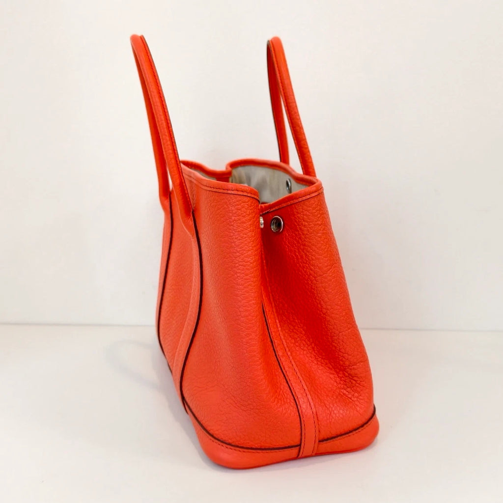 Hermes Garden Party30 Top Handle Bag Orange Silver Used Women Classic