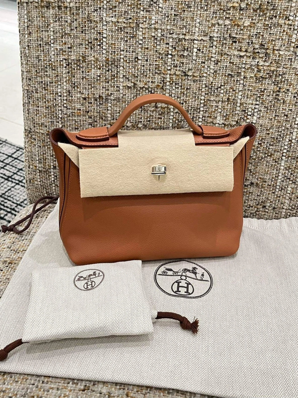 Hermes 2424 Mini Gold Brown Leather Handbag For Women